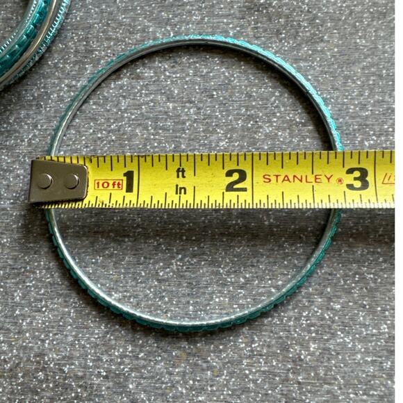 Nine Light Turquoise Blue, Sea Foam Green & Silver Bangle Bracelets - Picture 3 of 3